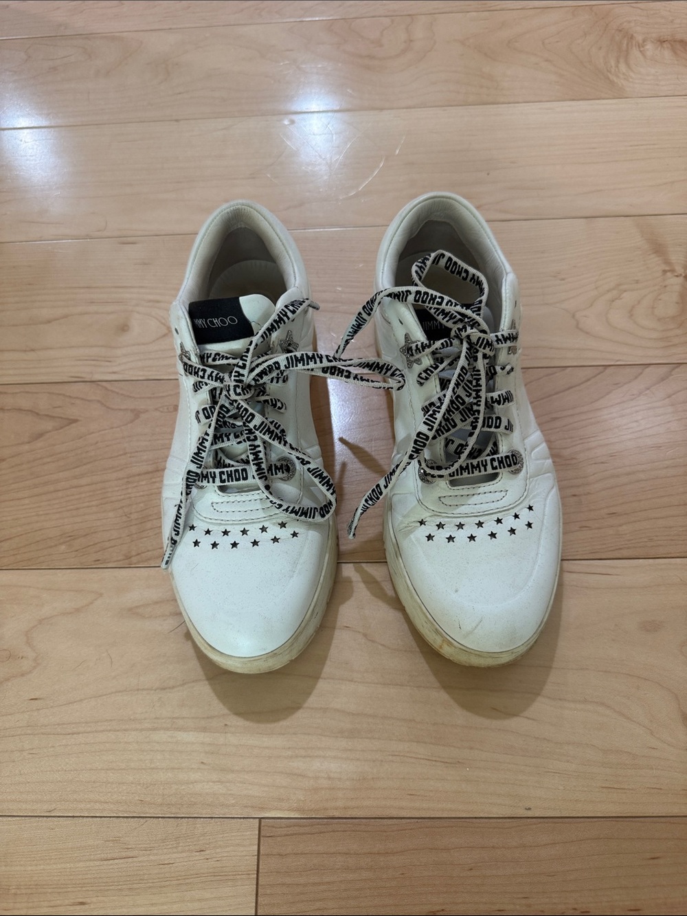 Jimmy Choo Cream Leather Star-Perforated Sneakers
